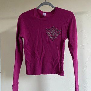 Y2K Otomix Bejewelled Pink Athletic Longsleeve Front and Back Gem Detail